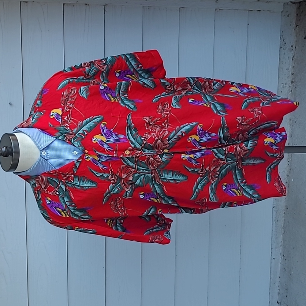 PARADISE FOUND Red Parrots Magnum PI Rayon Sz 2XL XXL‎ Aloha Hawaiian Shirt RARE